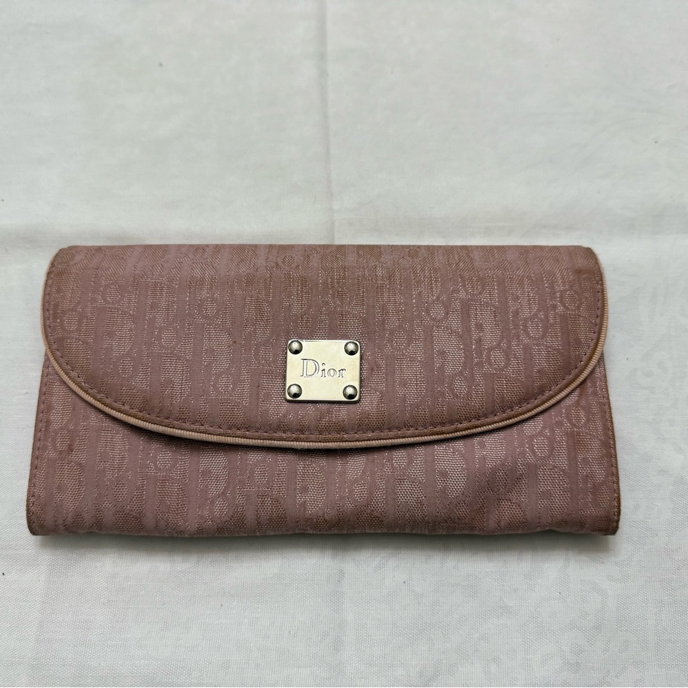 Dior Pink Brown Logo Jacquard Continental Wallet